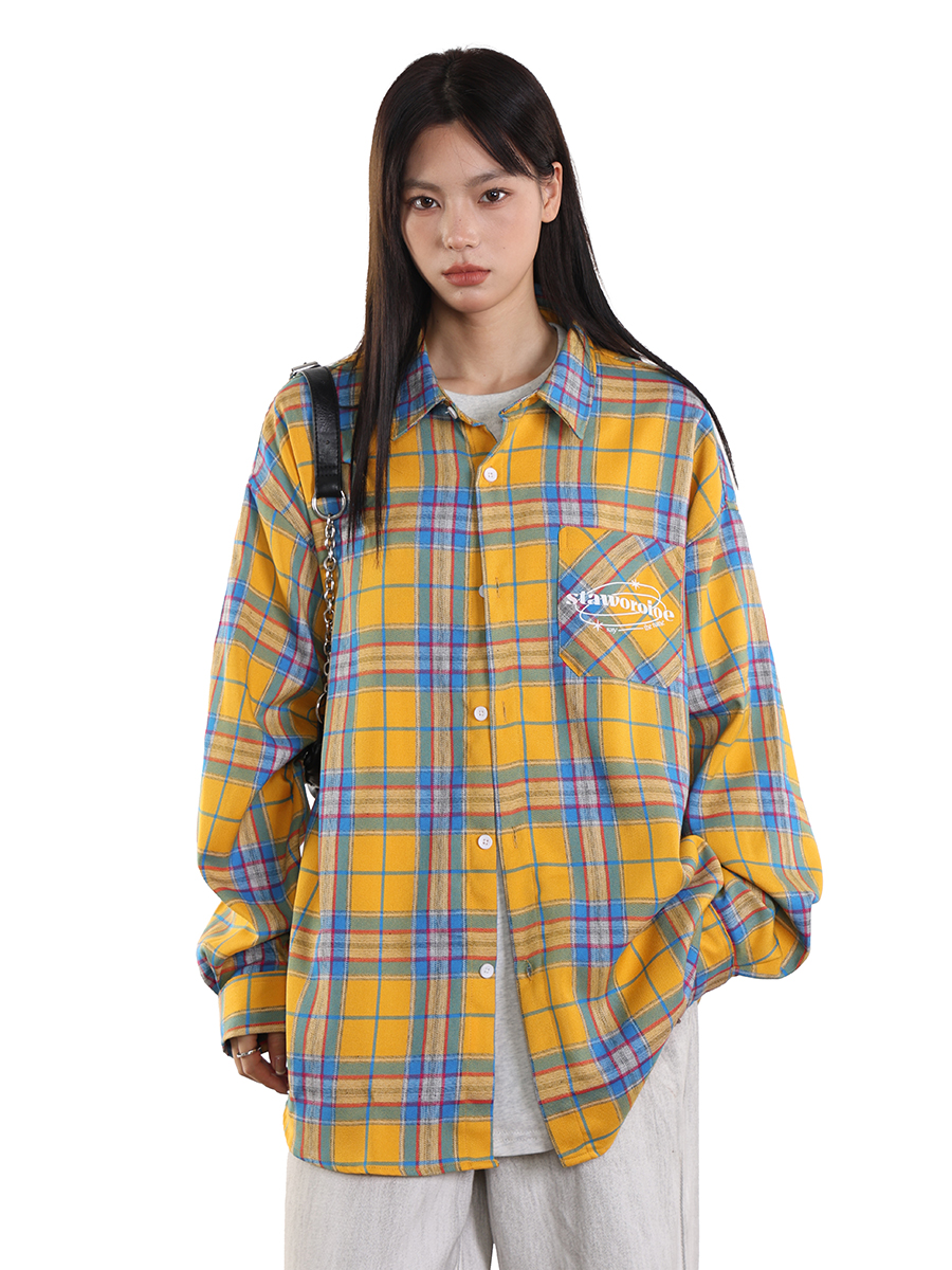 Unisex Vintage Yellow Plaid Shirt - Trendy Loose Casual Top for Couples - Versatile 90s Inspired Fashion Unisex Vintage Yellow Plaid Shirt - Trendy Loose Casual Top for Couples - Versatile 90s Inspired Fashion