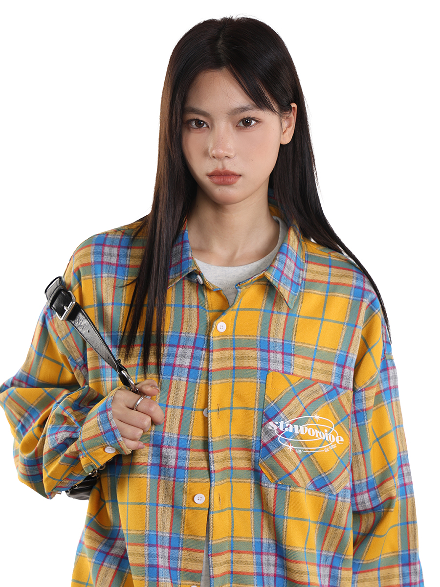Unisex Vintage Yellow Plaid Shirt - Trendy Loose Casual Top for Couples - Versatile 90s Inspired Fashion Unisex Vintage Yellow Plaid Shirt - Trendy Loose Casual Top for Couples - Versatile 90s Inspired Fashion