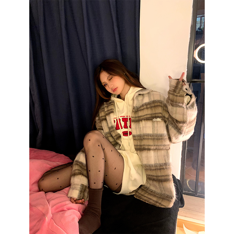 Unisex Woolen Plaid Striped Shirt Jacket - Trendy Lazy Niche Cardigan Top, Y2K Style Fashion Essential for Men and Women