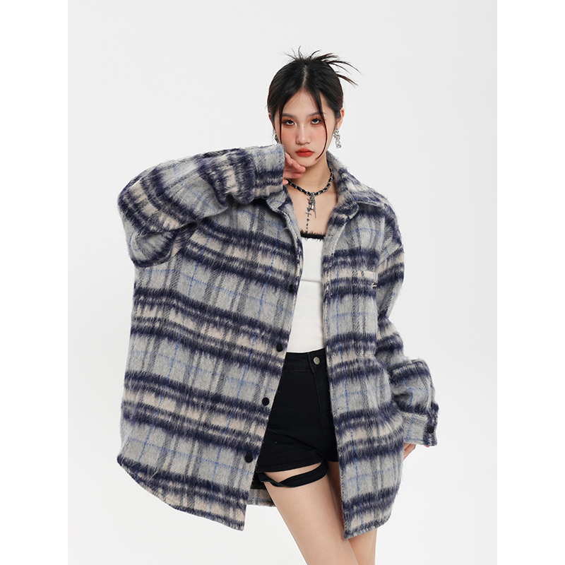 Unisex Woolen Plaid Striped Shirt Jacket - Trendy Lazy Niche Cardigan Top, Y2K Style Fashion Essential for Men and Women Unisex Woolen Plaid Striped Shirt Jacket - Trendy Lazy Niche Cardigan Top, Y2K Style Fashion Essential for Men and Women