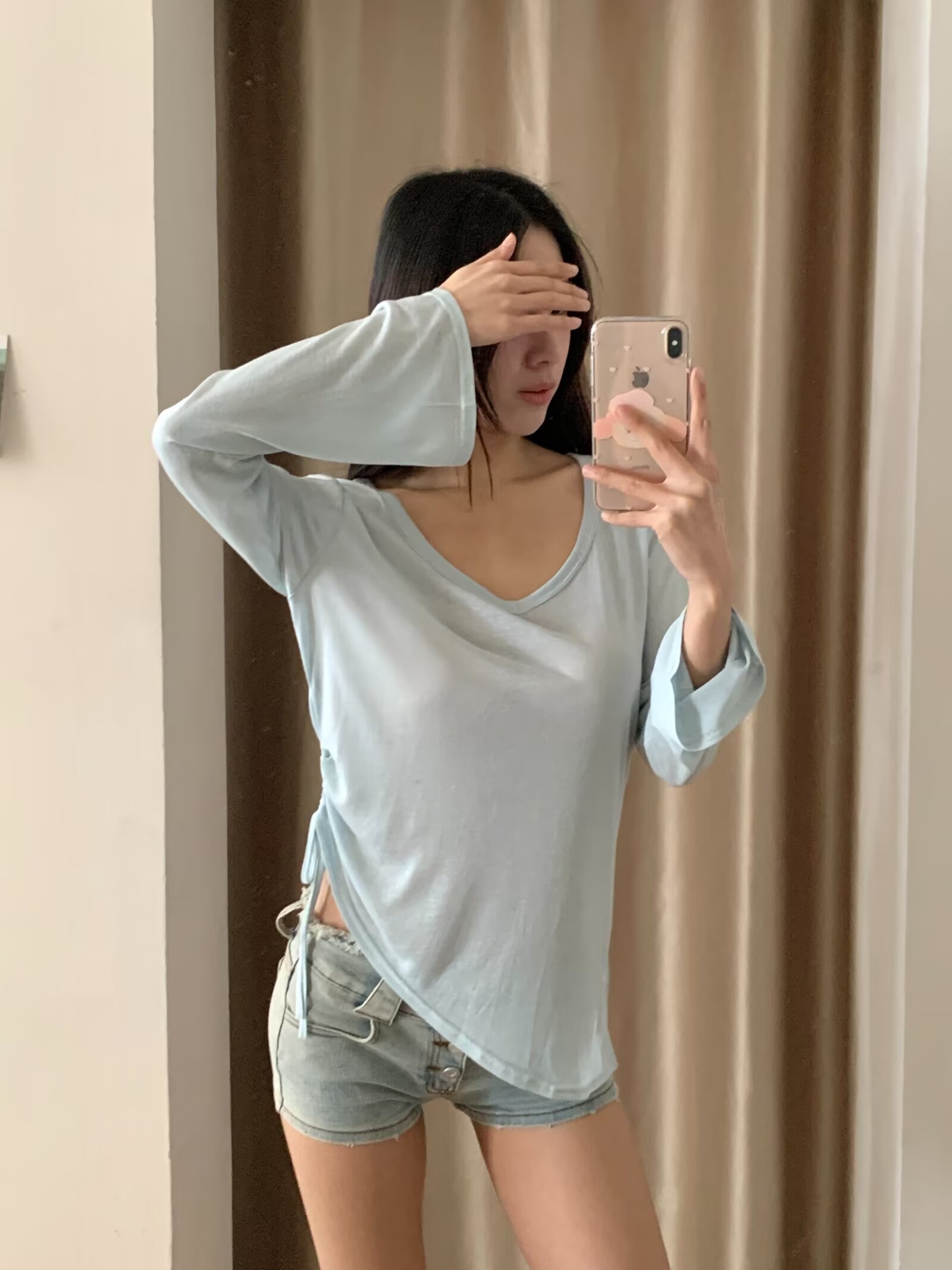 V-Neck Long Sleeve Sun Protection T-Shirt - Loose Slimming Pilates Cover-Up for Women - Stylish and Comfortable Sports Top