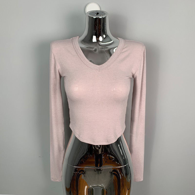 V-Neck Slim-Fit Cropped Long Sleeve T-Shirt for Women - Comfortable Figure-Enhancing Korean Style Fashion V-Neck Slim-Fit Cropped Long Sleeve T-Shirt for Women - Comfortable Figure-Enhancing Korean Style Fashion