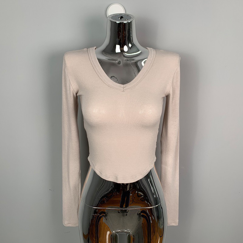 V-Neck Slim-Fit Cropped Long Sleeve T-Shirt for Women - Comfortable Figure-Enhancing Korean Style Fashion V-Neck Slim-Fit Cropped Long Sleeve T-Shirt for Women - Comfortable Figure-Enhancing Korean Style Fashion