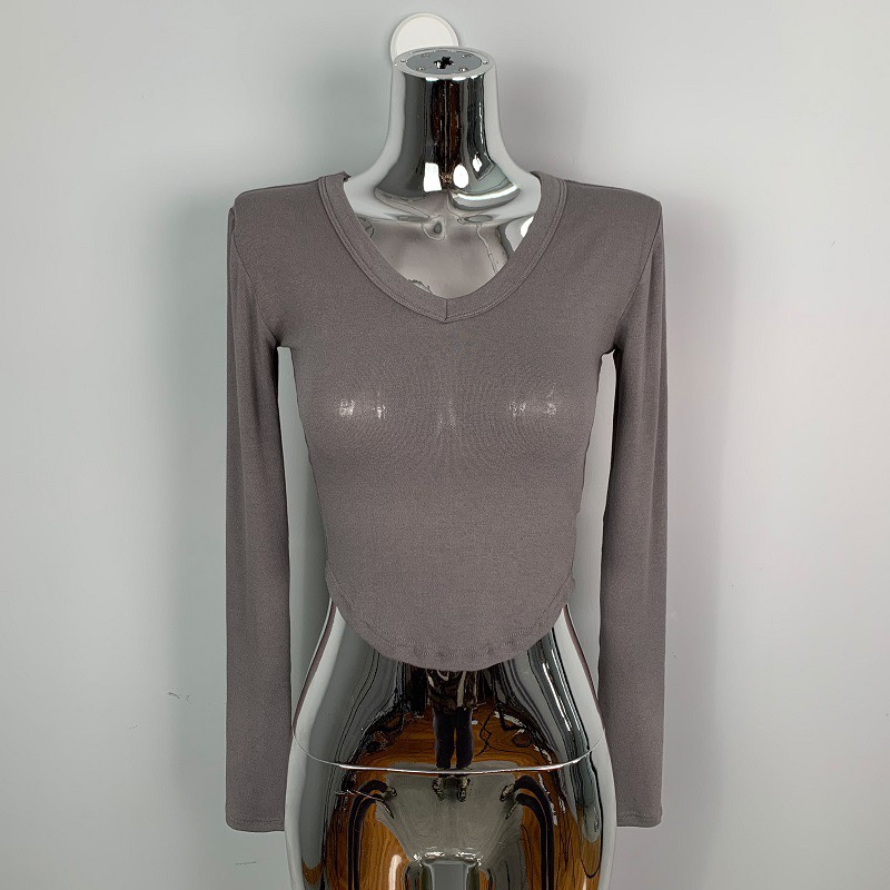 V-Neck Slim-Fit Cropped Long Sleeve T-Shirt for Women - Comfortable Figure-Enhancing Korean Style Fashion V-Neck Slim-Fit Cropped Long Sleeve T-Shirt for Women - Comfortable Figure-Enhancing Korean Style Fashion