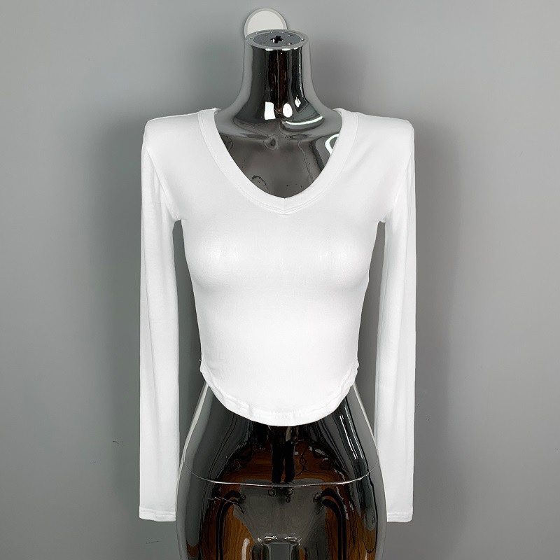 V-Neck Slim-Fit Cropped Long Sleeve T-Shirt for Women - Comfortable Figure-Enhancing Korean Style Fashion V-Neck Slim-Fit Cropped Long Sleeve T-Shirt for Women - Comfortable Figure-Enhancing Korean Style Fashion