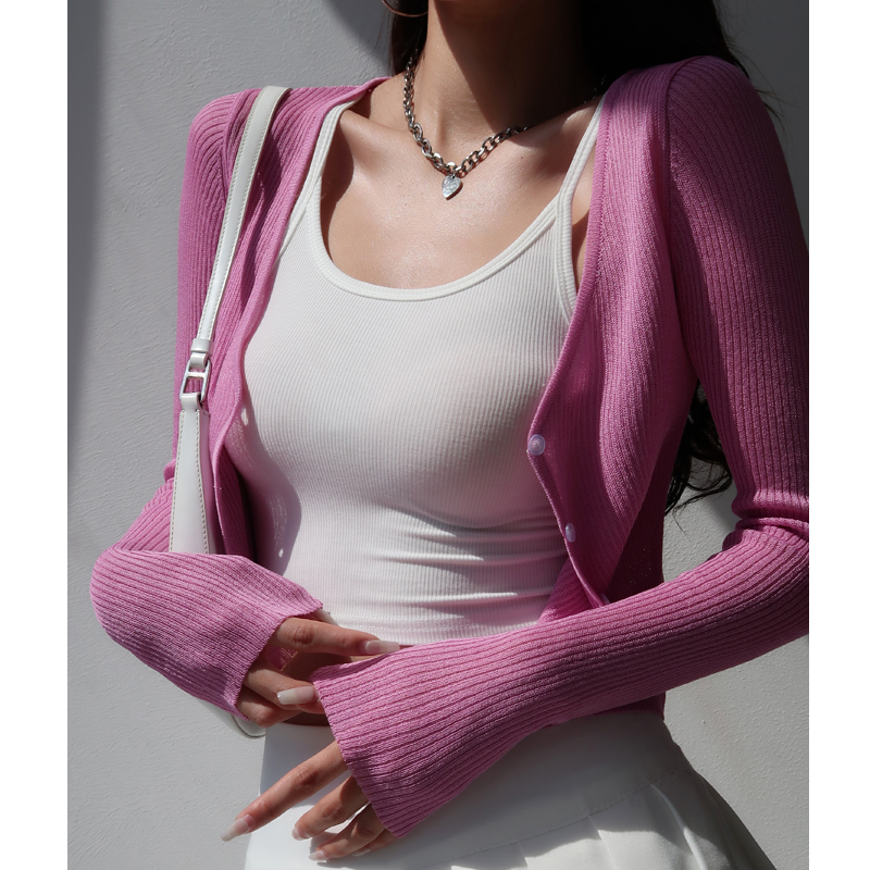 V-Neck Slim-Fit Short Knitted Cardigan for Women - Summer Long Sleeve Lightweight Versatile Sun Protection Top V-Neck Slim-Fit Short Knitted Cardigan for Women - Summer Long Sleeve Lightweight Versatile Sun Protection Top