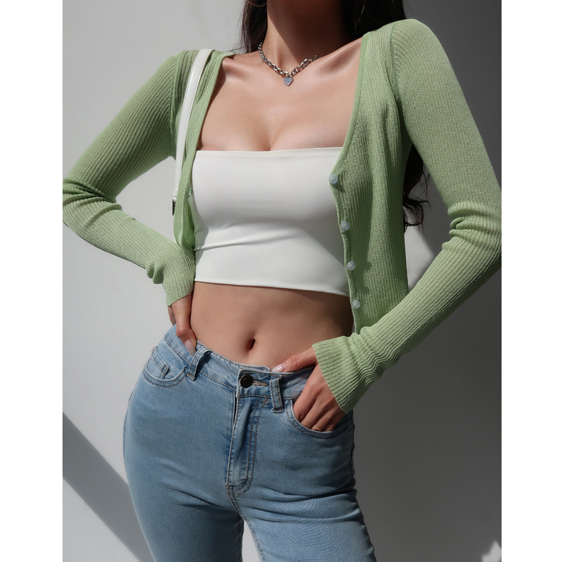 V-Neck Slim-Fit Short Knitted Cardigan for Women - Summer Long Sleeve Lightweight Versatile Sun Protection Top V-Neck Slim-Fit Short Knitted Cardigan for Women - Summer Long Sleeve Lightweight Versatile Sun Protection Top