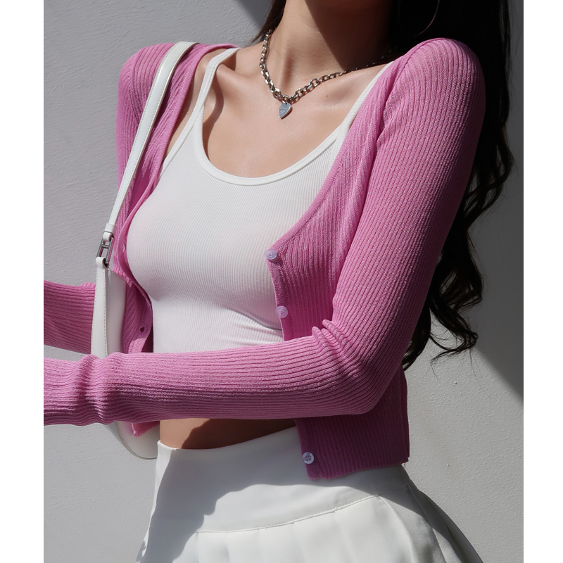 V-Neck Slim-Fit Short Knitted Cardigan for Women - Summer Long Sleeve Lightweight Versatile Sun Protection Top V-Neck Slim-Fit Short Knitted Cardigan for Women - Summer Long Sleeve Lightweight Versatile Sun Protection Top