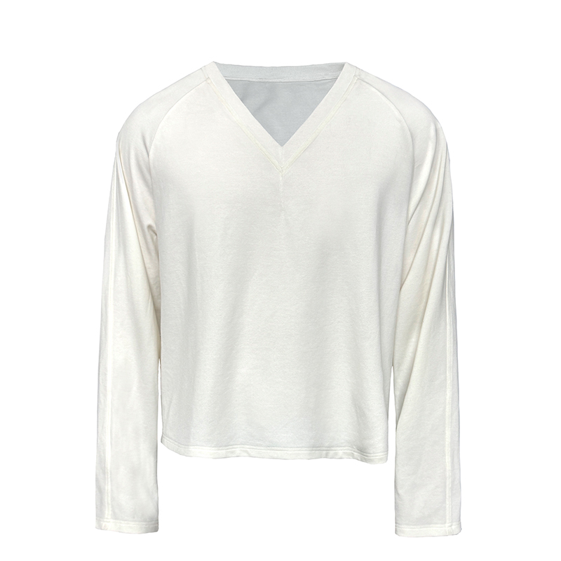 V-Neck Sweater in Merino Wool and Tencel - Casual Long Sleeve Top for Relaxed Style, Perfect for Everyday Wear