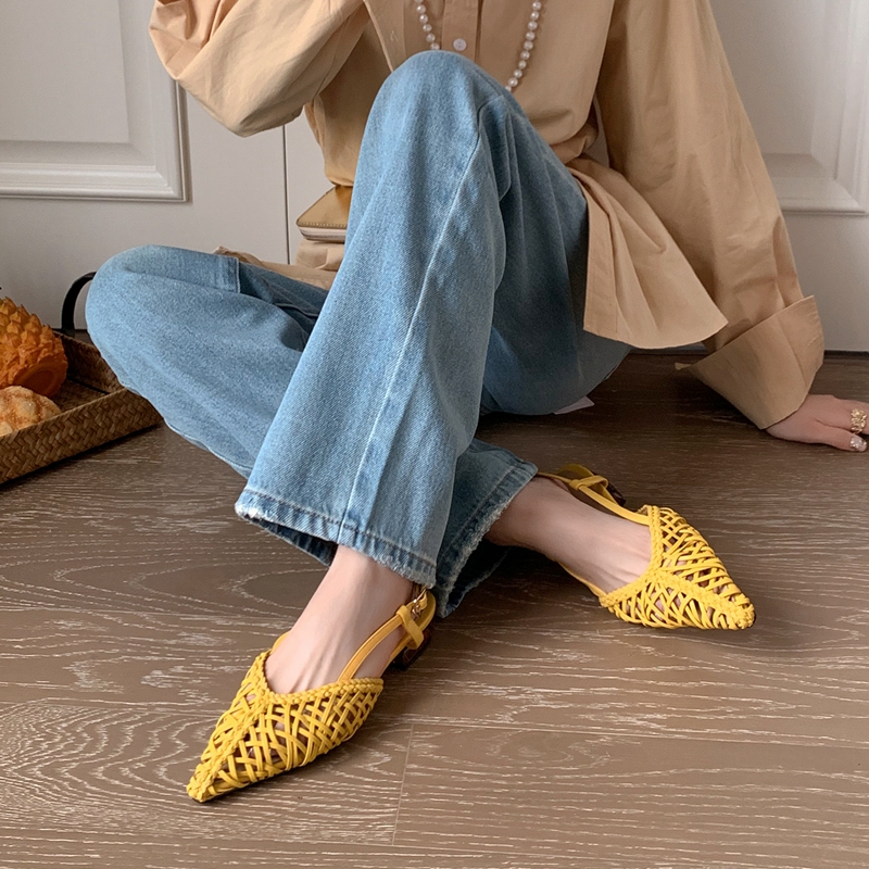Vacation Style Woven Beach Shoes - Summer Hollow Breathable Pointed Toe Roman Flat Sandals for Women - Trendy Island Forest Design Vacation Style Woven Beach Shoes - Summer Hollow Breathable Pointed Toe Roman Flat Sandals for Women - Trendy Island Forest Design