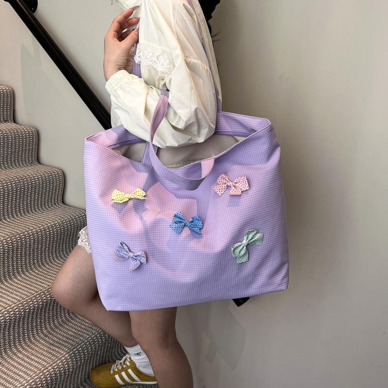 Versatile Bowknot Canvas Shoulder Bag for Women - Casual Commuting Tote and College Student Bag Versatile Bowknot Canvas Shoulder Bag for Women - Casual Commuting Tote and College Student Bag