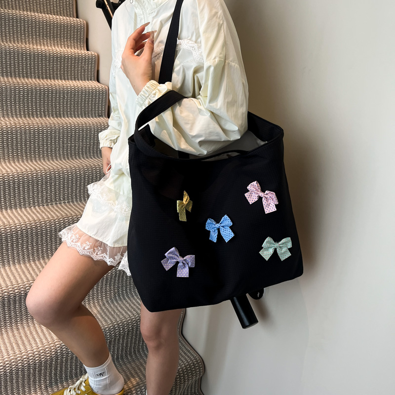 Versatile Bowknot Canvas Shoulder Bag for Women - Casual Commuting Tote and College Student Bag Versatile Bowknot Canvas Shoulder Bag for Women - Casual Commuting Tote and College Student Bag