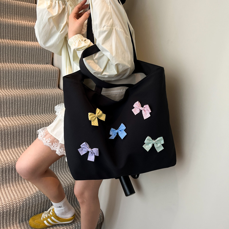 Versatile Bowknot Canvas Shoulder Bag for Women - Casual Commuting Tote and College Student Bag Versatile Bowknot Canvas Shoulder Bag for Women - Casual Commuting Tote and College Student Bag