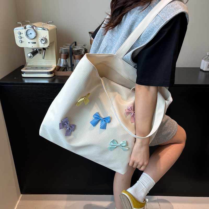 Versatile Bowknot Canvas Shoulder Bag for Women - Casual Commuting Tote and College Student Bag Versatile Bowknot Canvas Shoulder Bag for Women - Casual Commuting Tote and College Student Bag