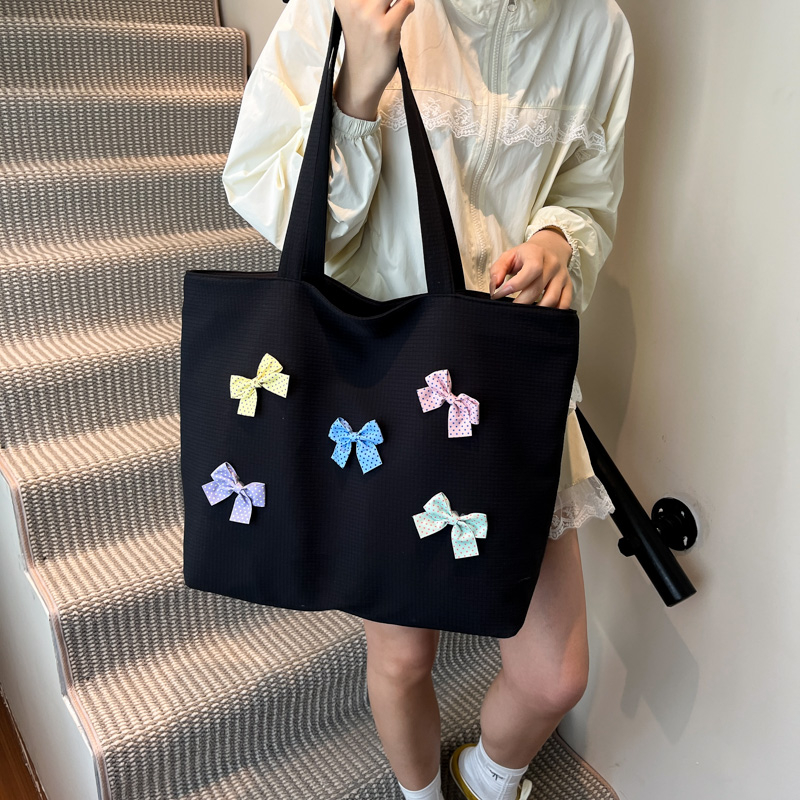 Versatile Bowknot Canvas Shoulder Bag for Women - Casual Commuting Tote and College Student Bag Versatile Bowknot Canvas Shoulder Bag for Women - Casual Commuting Tote and College Student Bag