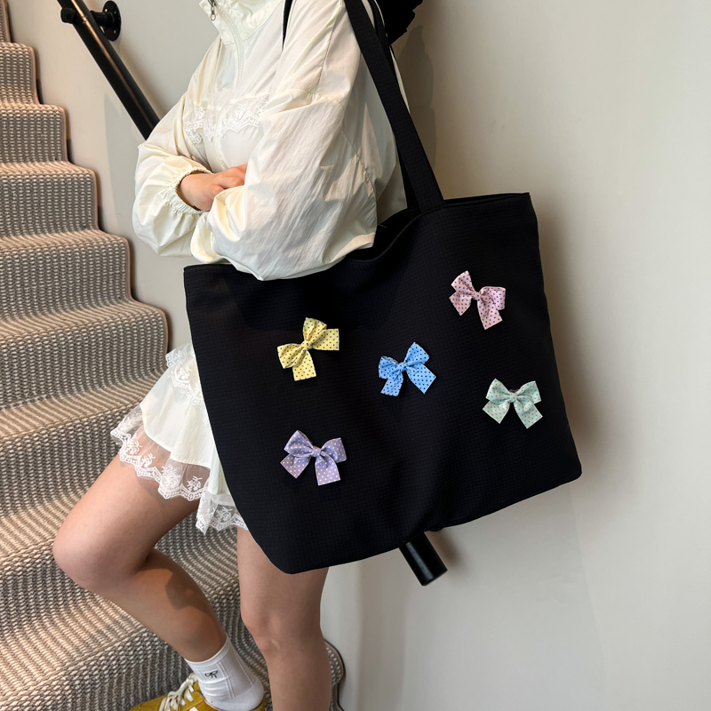 Versatile Bowknot Canvas Shoulder Bag for Women - Casual Commuting Tote and College Student Bag Versatile Bowknot Canvas Shoulder Bag for Women - Casual Commuting Tote and College Student Bag