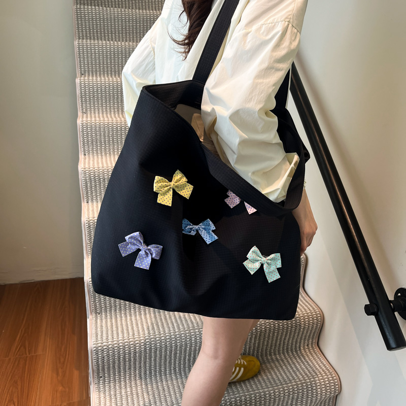 Versatile Bowknot Canvas Shoulder Bag for Women - Casual Commuting Tote and College Student Bag Versatile Bowknot Canvas Shoulder Bag for Women - Casual Commuting Tote and College Student Bag