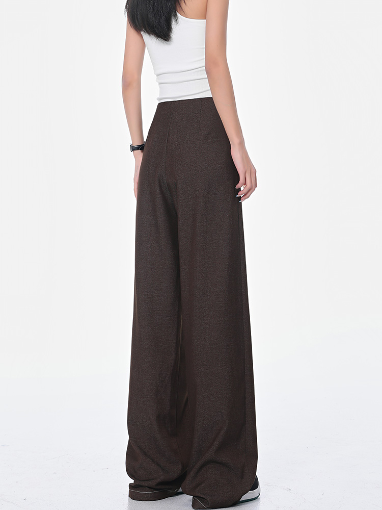 Versatile Coffee Color Draped Wide-Leg Suit Pants for Women - High Waist Loose Slimming Casual Fashion Trousers, Spring Style Versatile Coffee Color Draped Wide-Leg Suit Pants for Women - High Waist Loose Slimming Casual Fashion Trousers, Spring Style