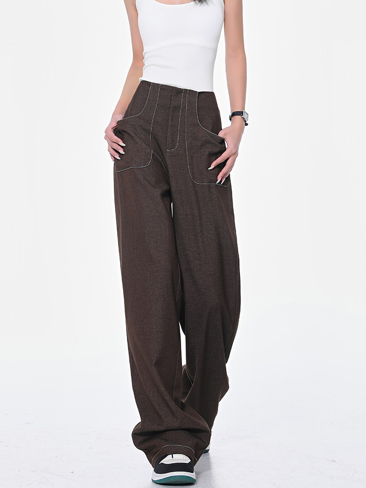 Versatile Coffee Color Draped Wide-Leg Suit Pants for Women - High Waist Loose Slimming Casual Fashion Trousers, Spring Style Versatile Coffee Color Draped Wide-Leg Suit Pants for Women - High Waist Loose Slimming Casual Fashion Trousers, Spring Style