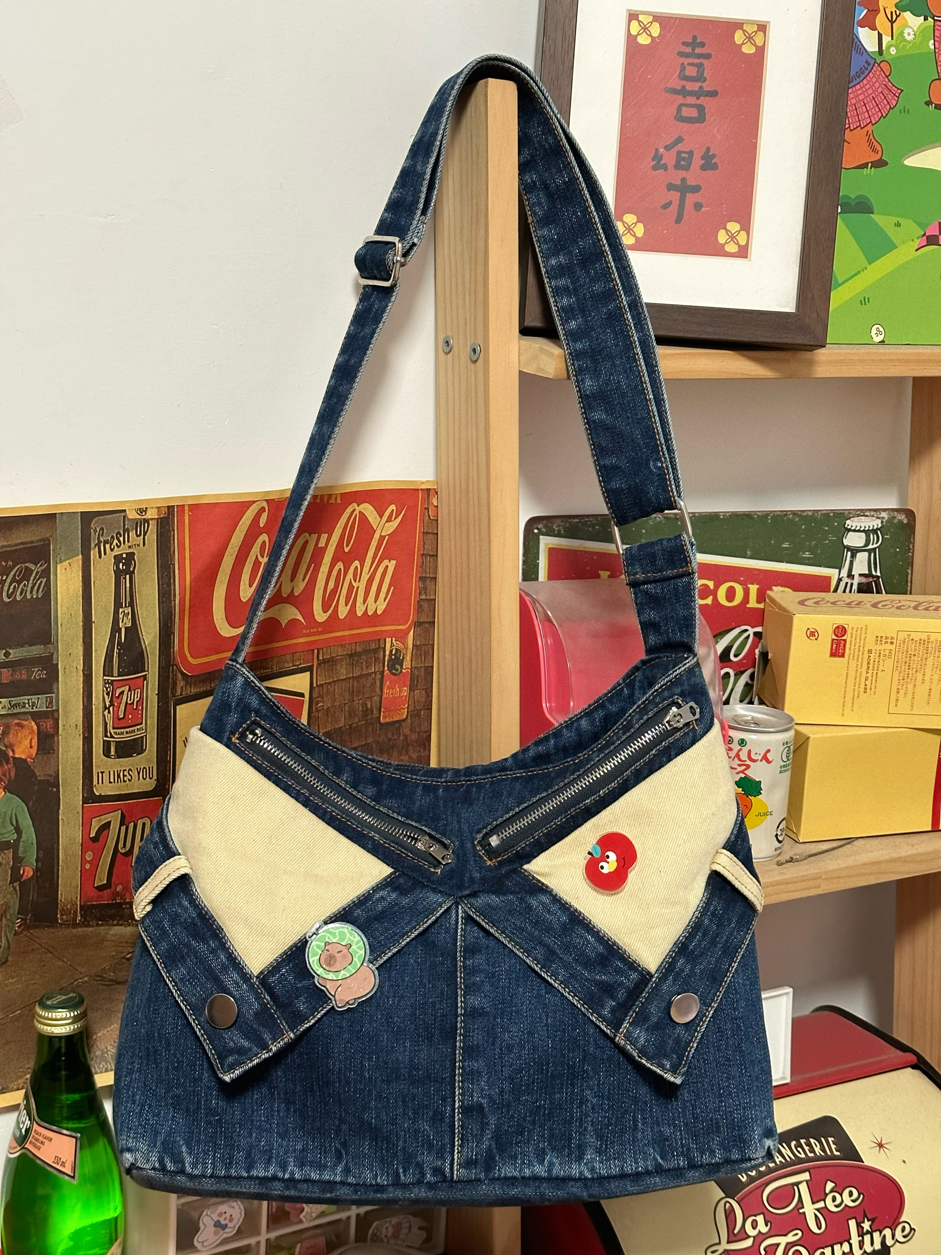 Versatile Color-Blocking Single-Shoulder Crossbody Bag for Women - Vintage Denim Tote for Students and Everyday Use