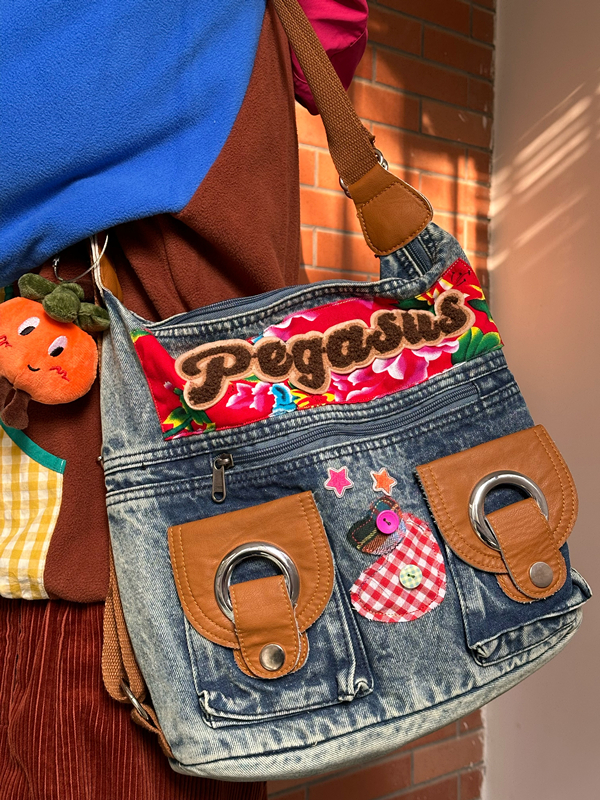 Versatile Cotton Padded Jacket with Original New Year Design and Large Capacity Denim Shoulder Crossbody Bag for Women