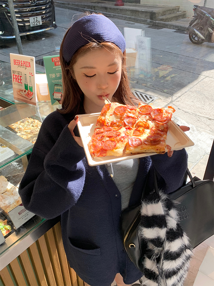 Versatile Dark Blue Oversized Sweater Coat for Women - Thick Knitted Cardigan for Autumn and Winter Fashion