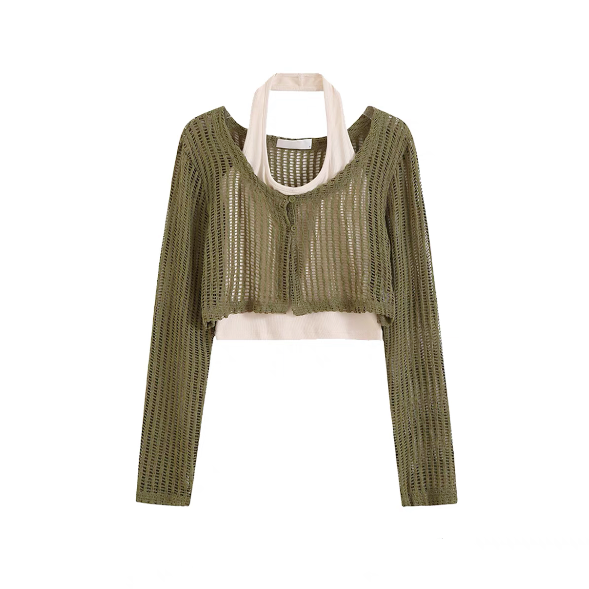 Versatile Green Cover-Up Tank Top and Dark Gray Quick-Dry Work Pants Two-Piece Set for Jazz Dance and Activewear