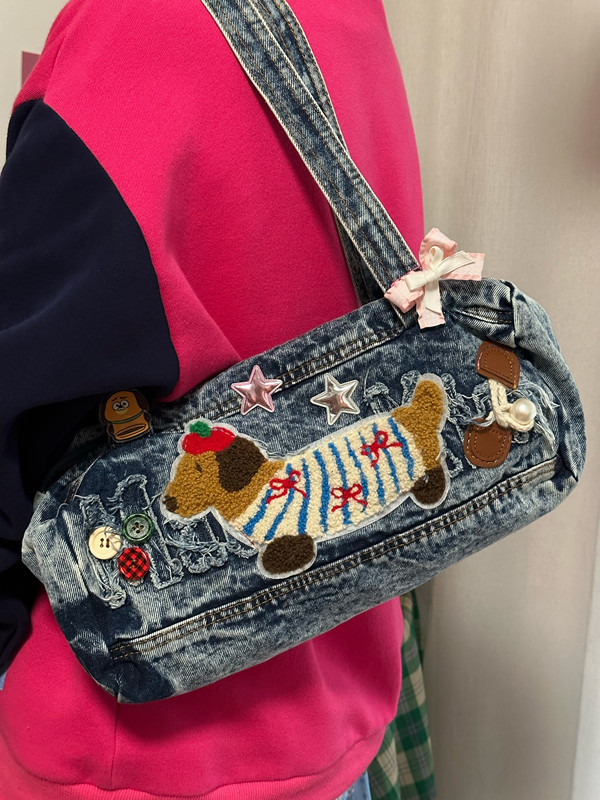 Versatile Handmade Denim Tote Bag for Students - Casual Shoulder Bag in Millennial Spicy Girl Style Versatile Handmade Denim Tote Bag for Students - Casual Shoulder Bag in Millennial Spicy Girl Style