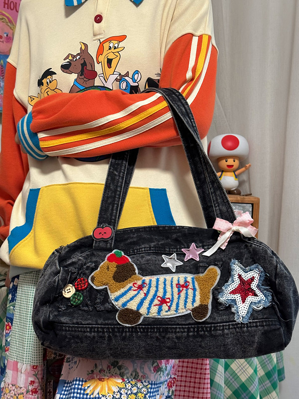 Versatile Handmade Denim Tote Bag for Students - Casual Shoulder Bag in Millennial Spicy Girl Style