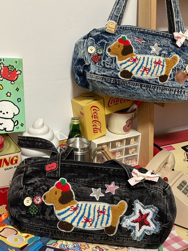 Versatile Handmade Denim Tote Bag for Students - Casual Shoulder Bag in Millennial Spicy Girl Style Versatile Handmade Denim Tote Bag for Students - Casual Shoulder Bag in Millennial Spicy Girl Style