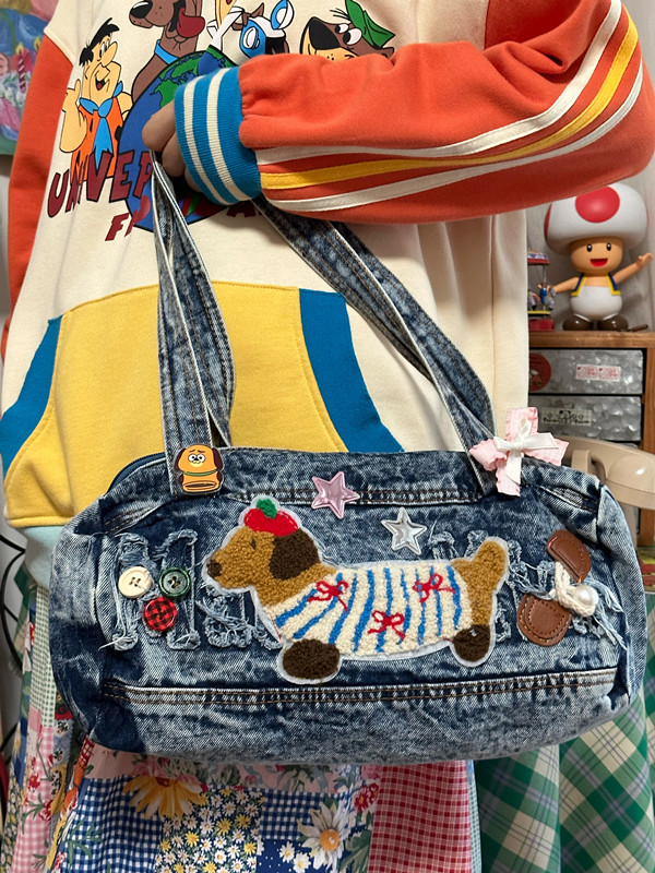 Versatile Handmade Denim Tote Bag for Students - Casual Shoulder Bag in Millennial Spicy Girl Style Versatile Handmade Denim Tote Bag for Students - Casual Shoulder Bag in Millennial Spicy Girl Style