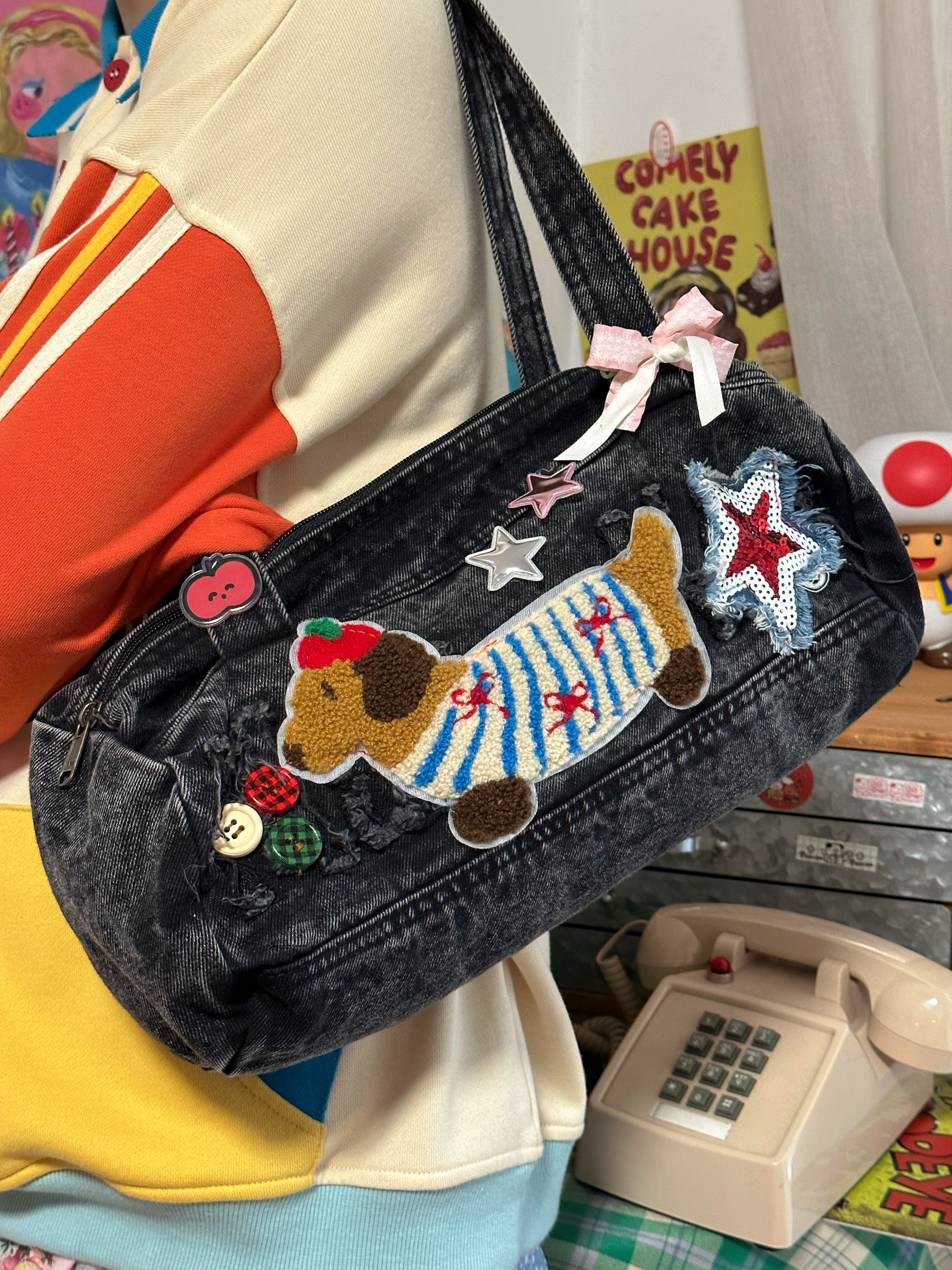 Versatile Handmade Denim Tote Bag for Students - Casual Shoulder Bag in Millennial Spicy Girl Style