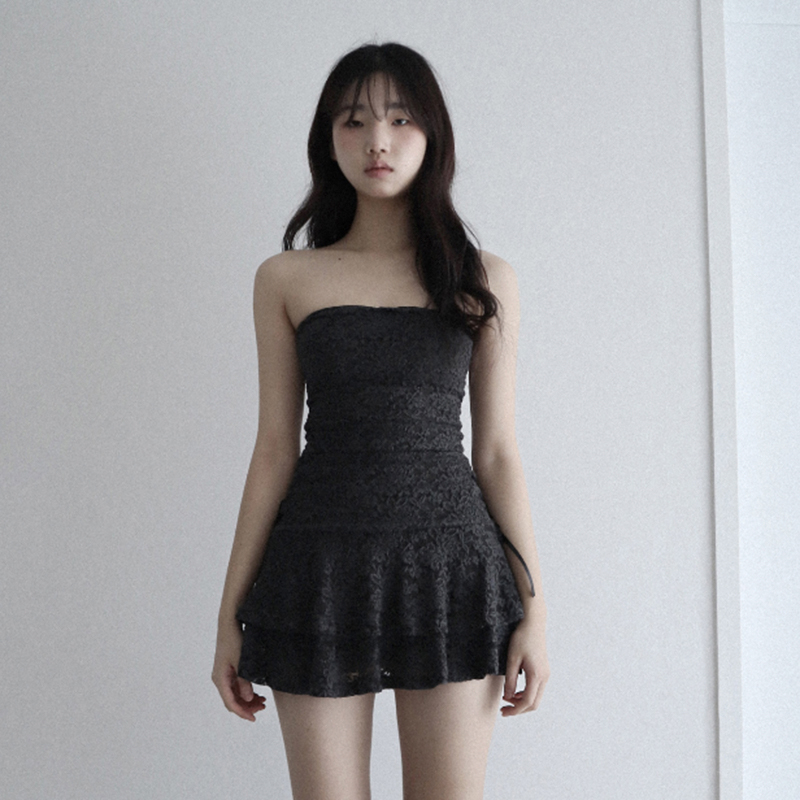 Versatile Jacquard Lace Strapless Dress - Slim-Fitting Off-Shoulder Style for Y2K and Korean Fashion Lovers