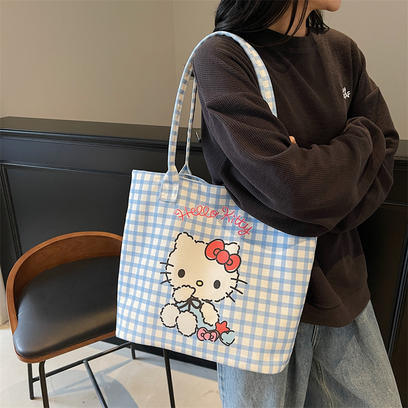 Versatile Large Capacity Cute Kitty Canvas Tote Bag - Summer Shoulder Crossbody Handbag for Commuting and Everyday Use