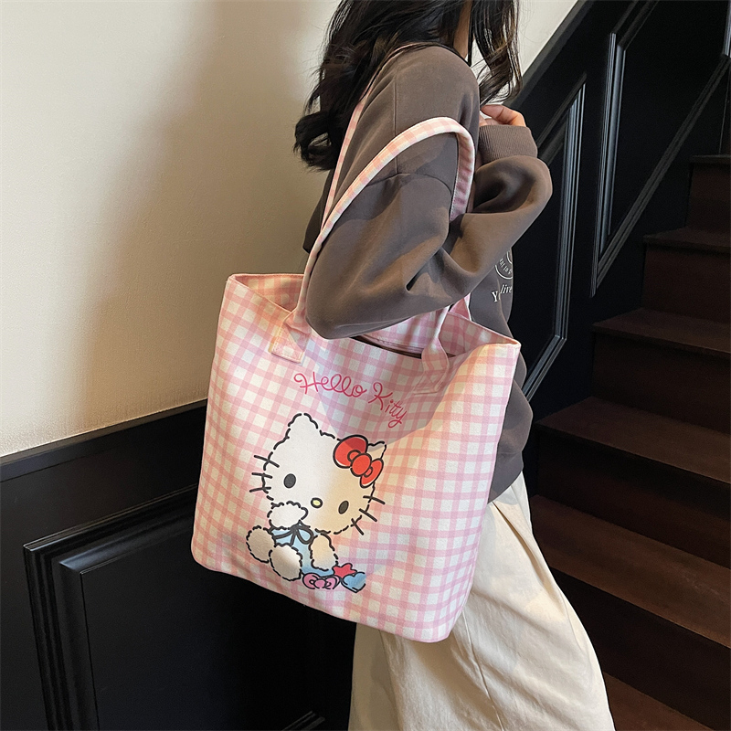 Versatile Large Capacity Cute Kitty Canvas Tote Bag - Summer Shoulder Crossbody Handbag for Commuting and Everyday Use