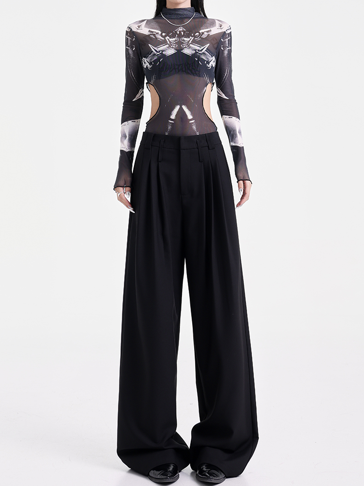 Versatile Loose Straight Black Suit Pants for Women - Early Autumn Casual Style, Chic and Comfortable Everyday Wear