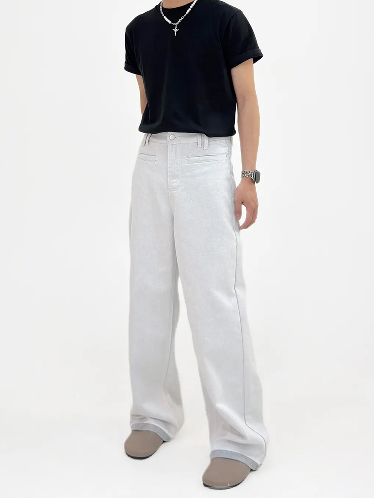 Versatile Pure White Micro-Flare Jeans for Men and Women - Trendy Retro Straight Casual Long Pants, Washed Style