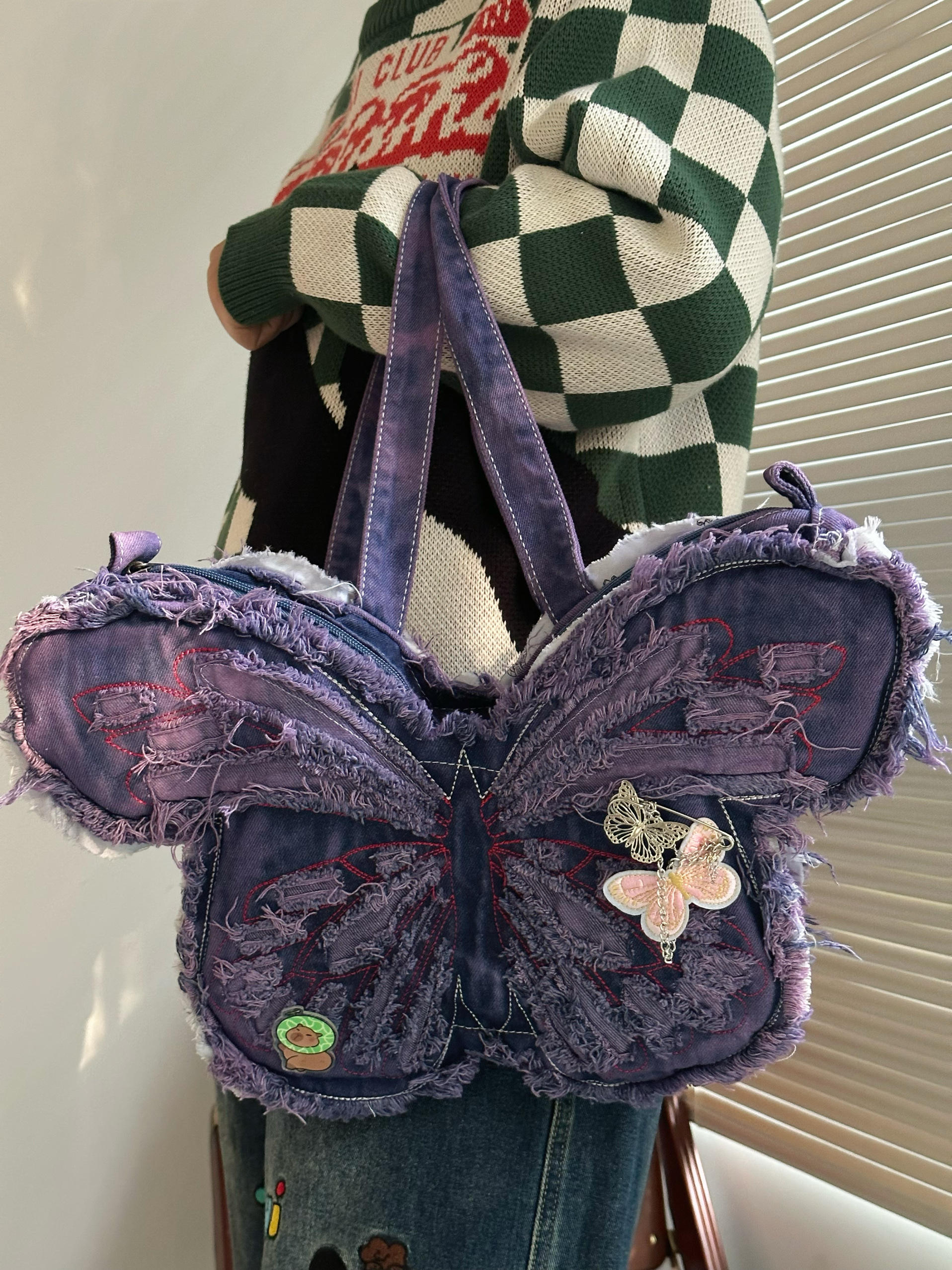 Versatile Purple Butterfly Backpack for Students - Millennial Women's Shoulder Crossbody Bag, Stylish and Functional School Bag