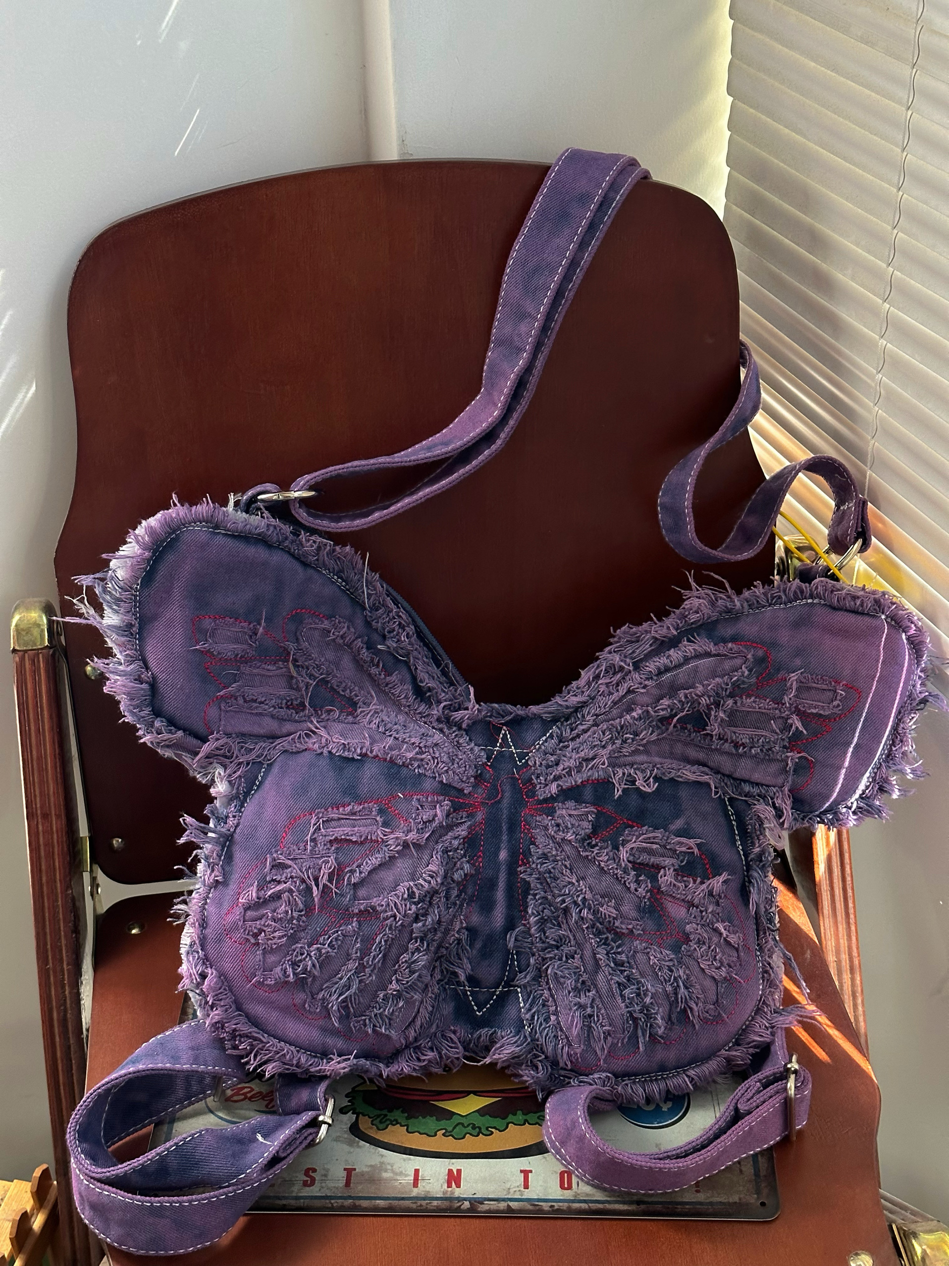 Versatile Purple Butterfly Backpack for Students - Millennial Women's Shoulder Crossbody Bag, Stylish and Functional School Bag