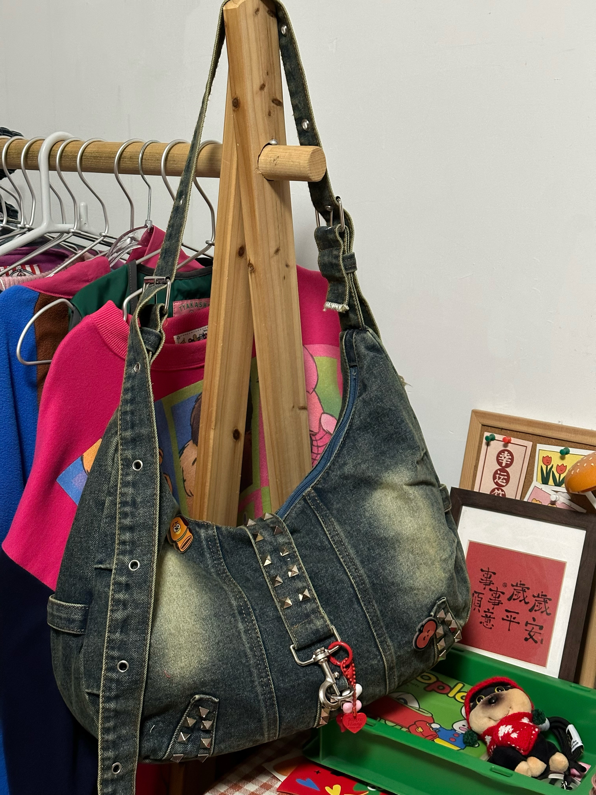 Versatile Retro Denim Tote Bag - Large Capacity Wasteland Style Shoulder Crossbody Bag for Students