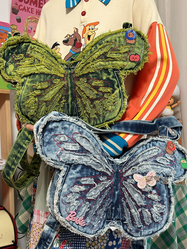 Versatile Single-Shoulder Denim Crossbody Bag with Butterfly Design - Stylish Student Backpack for High School & College Versatile Single-Shoulder Denim Crossbody Bag with Butterfly Design - Stylish Student Backpack for High School & College