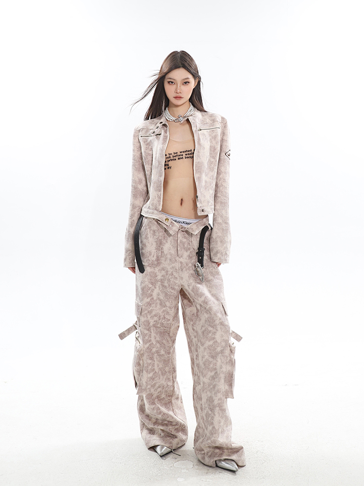 Versatile Vintage-Inspired Wide-Leg Workwear Pants and Jacket Set in Deep Coffee - Stylish Niche Design Versatile Vintage-Inspired Wide-Leg Workwear Pants and Jacket Set in Deep Coffee - Stylish Niche Design