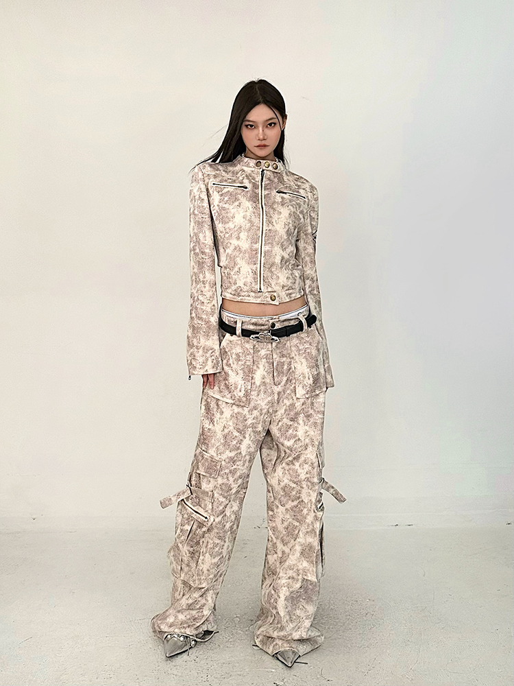 Versatile Vintage-Inspired Wide-Leg Workwear Pants and Jacket Set in Deep Coffee - Stylish Niche Design Versatile Vintage-Inspired Wide-Leg Workwear Pants and Jacket Set in Deep Coffee - Stylish Niche Design