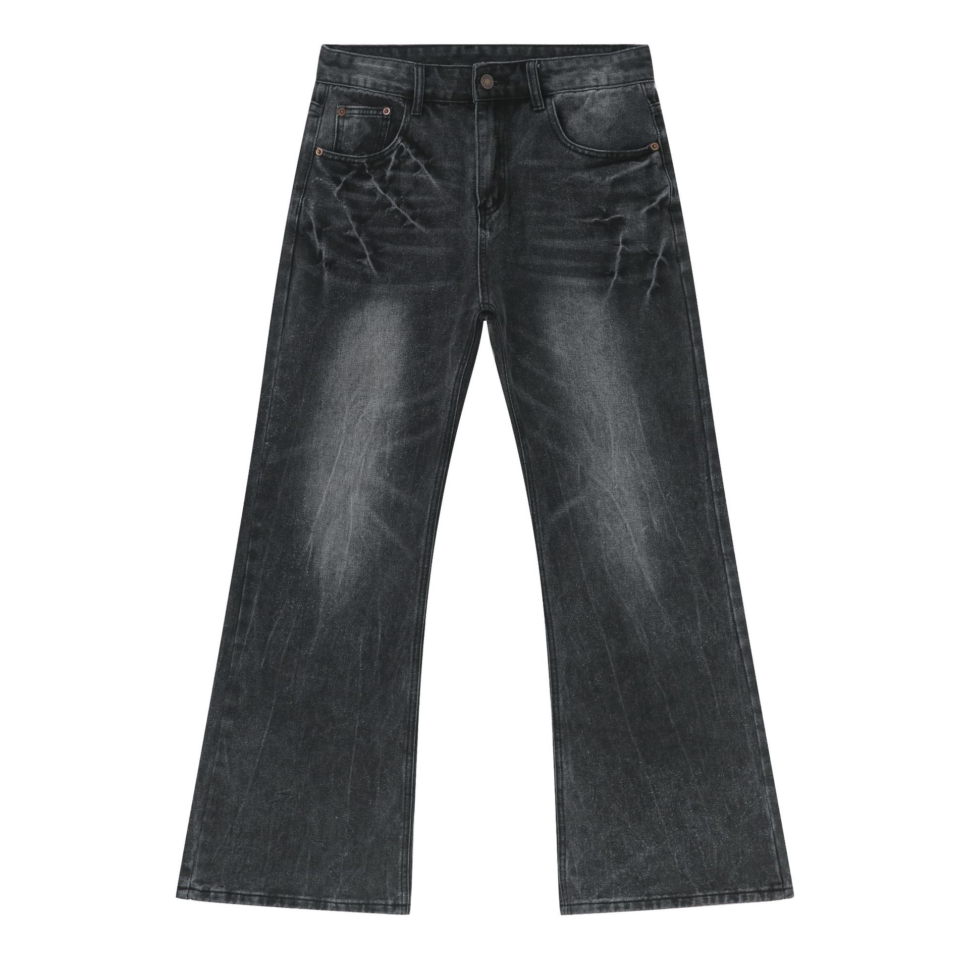 Vintage American Cleanfit Micro Flare Jeans for Men - High Street Washed Distressed Casual Pants, Retro 90s Style