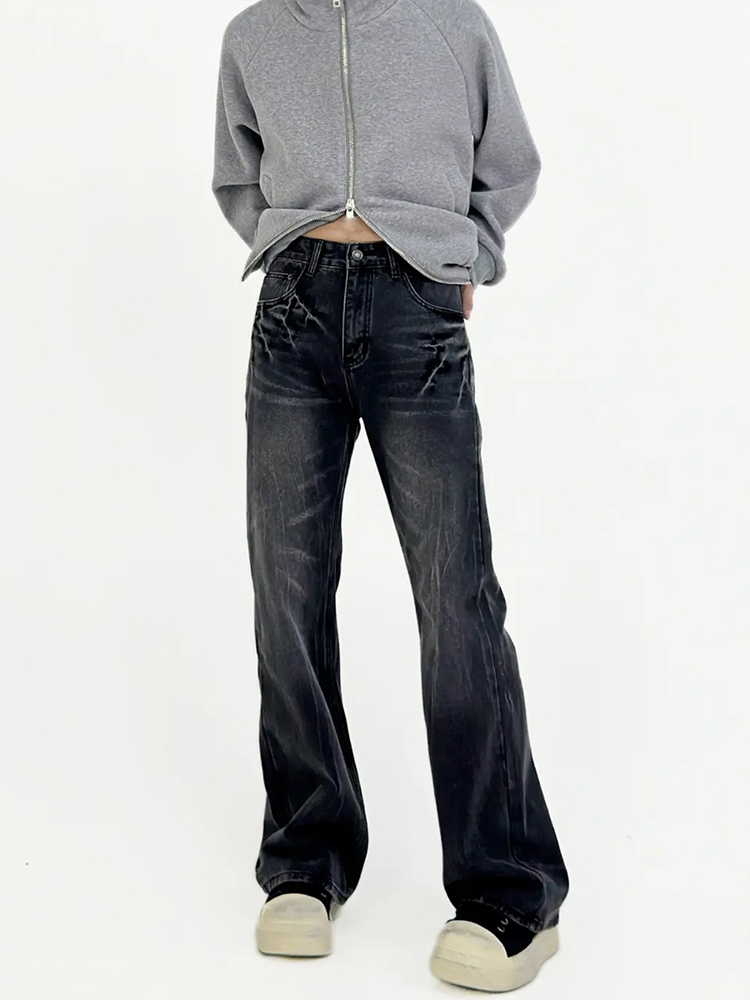 Vintage American Cleanfit Micro Flare Jeans for Men - High Street Washed Distressed Casual Pants, Retro 90s Style