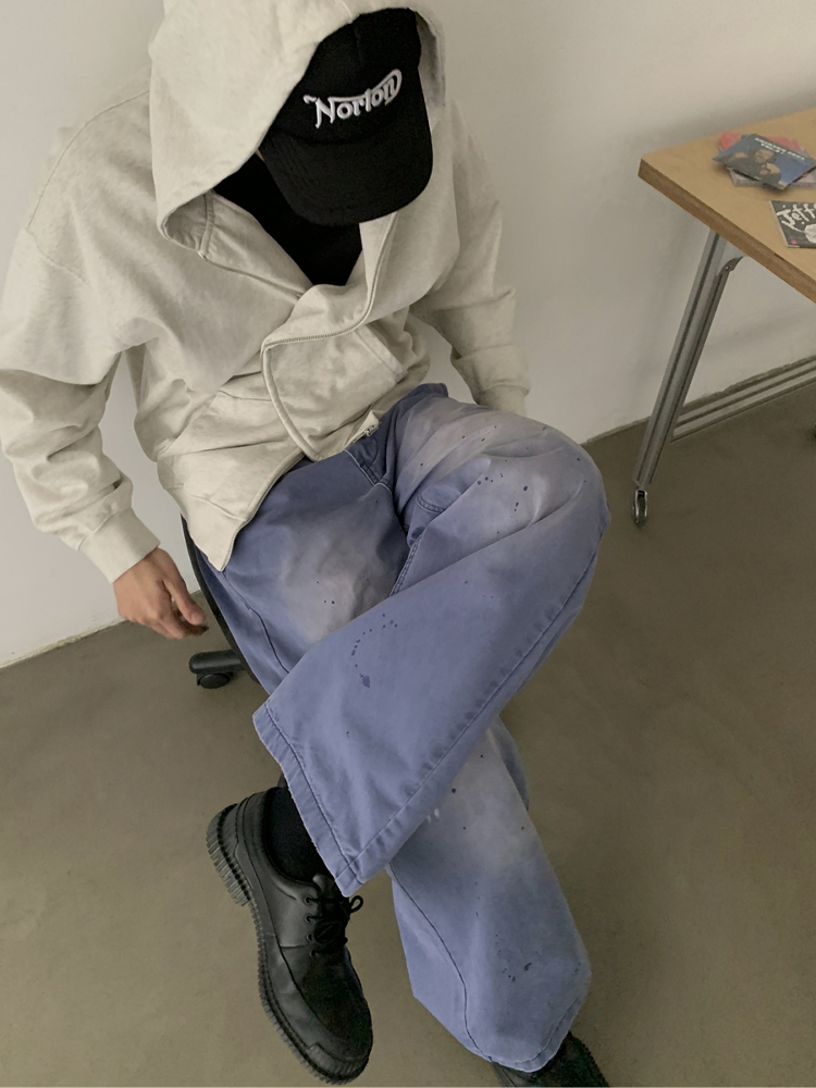 Vintage American Retro Distressed Ink-Splash Cargo Pants for Men and Women - Straight Loose Fit, Y2K Style, Fashionable Workwear Vintage American Retro Distressed Ink-Splash Cargo Pants for Men and Women - Straight Loose Fit, Y2K Style, Fashionable Workwear