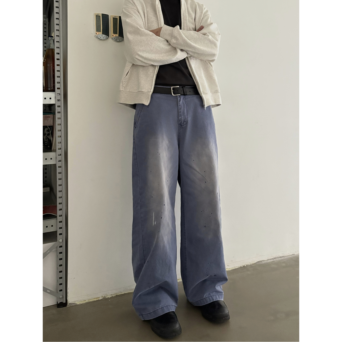 Vintage American Retro Distressed Ink-Splash Cargo Pants for Men and Women - Straight Loose Fit, Y2K Style, Fashionable Workwear