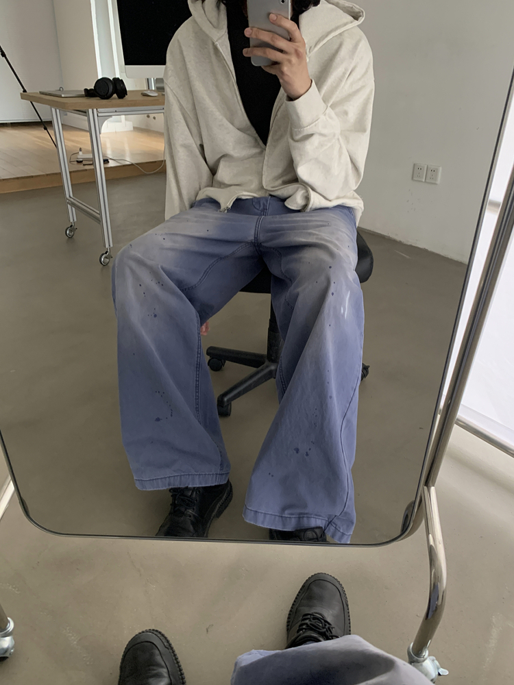 Vintage American Retro Distressed Ink-Splash Cargo Pants for Men and Women - Straight Loose Fit, Y2K Style, Fashionable Workwear Vintage American Retro Distressed Ink-Splash Cargo Pants for Men and Women - Straight Loose Fit, Y2K Style, Fashionable Workwear