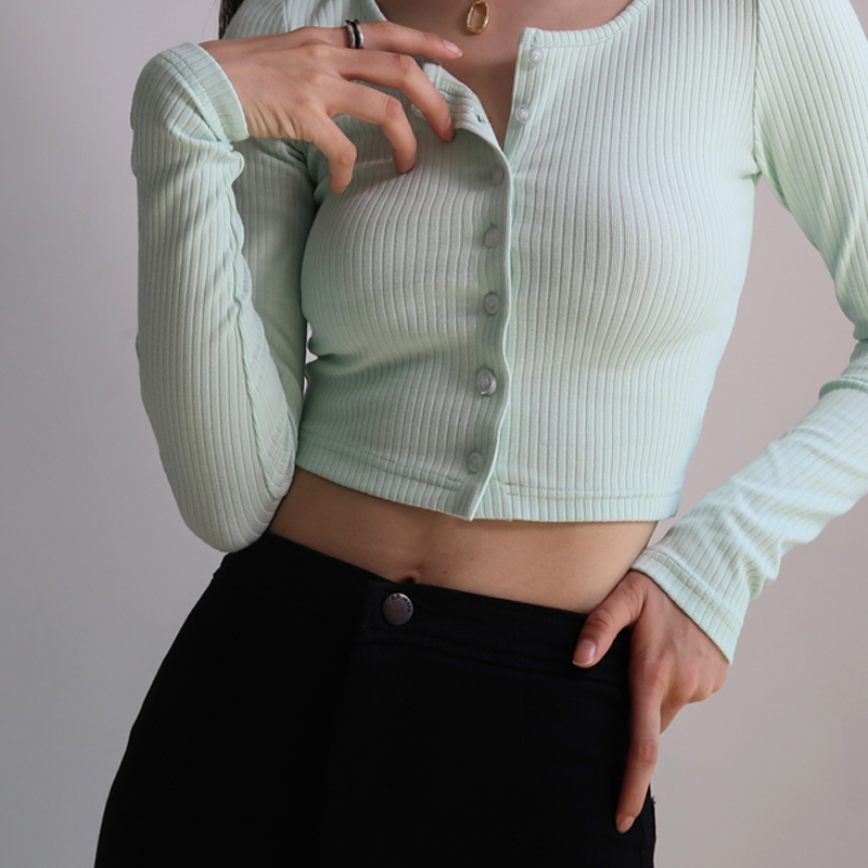 Vintage American Style Cute Girl Round Neck Single-Breasted Cardigan Slimming Short Long Sleeve Top for Y2K Fashion Vintage American Style Cute Girl Round Neck Single-Breasted Cardigan Slimming Short Long Sleeve Top for Y2K Fashion