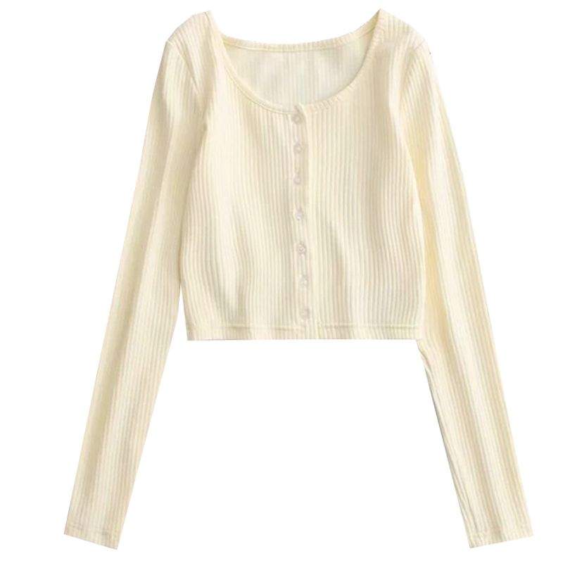 Vintage American Style Cute Girl Round Neck Single-Breasted Cardigan Slimming Short Long Sleeve Top for Y2K Fashion Vintage American Style Cute Girl Round Neck Single-Breasted Cardigan Slimming Short Long Sleeve Top for Y2K Fashion